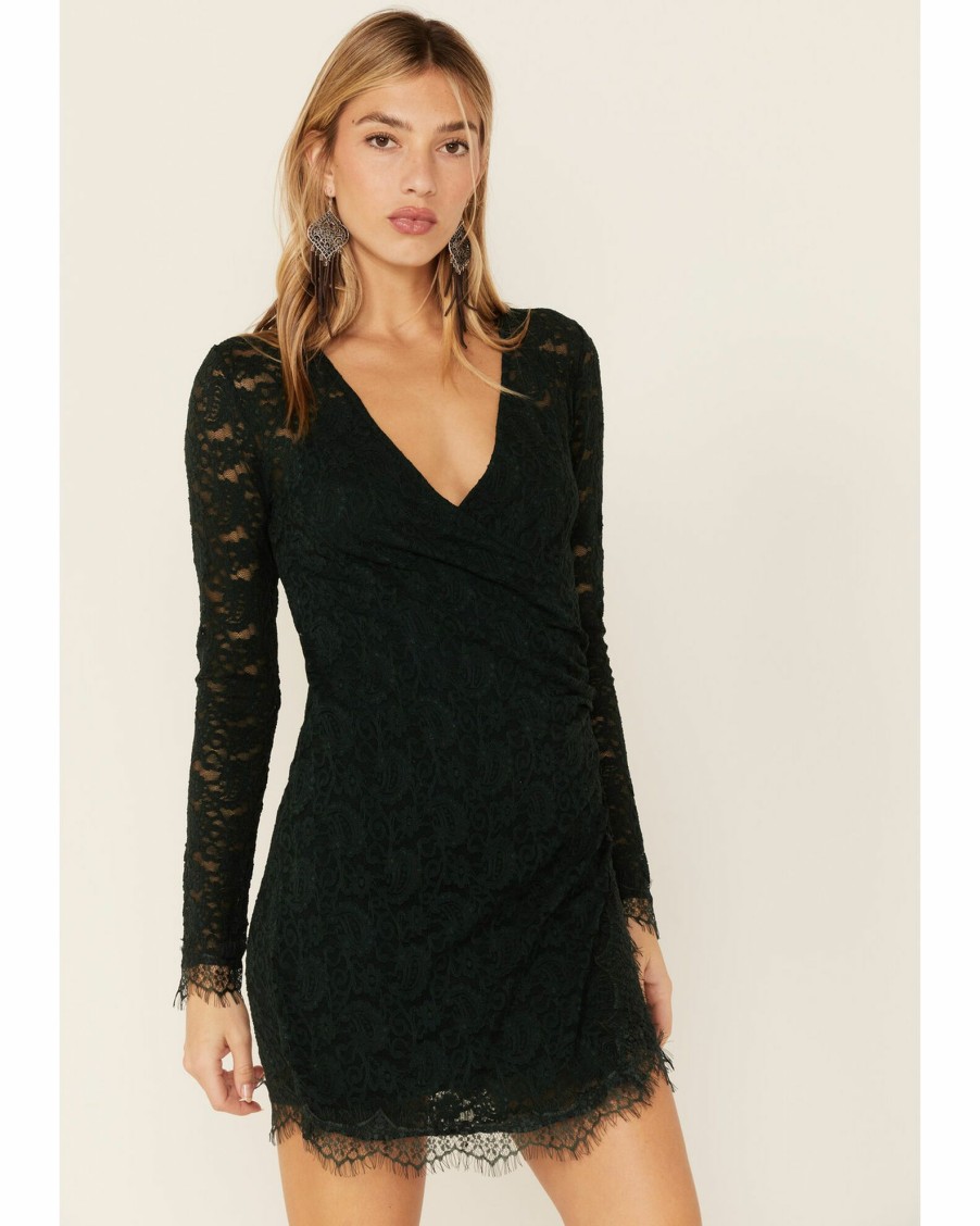 Dress * | Free People Women'S Deepest Spruce Pearl Lace Mini Dress Green