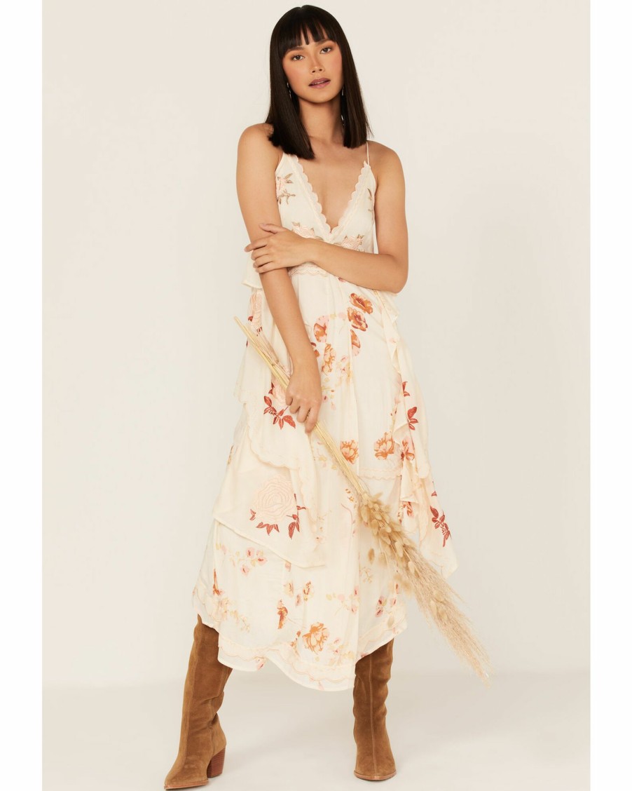 Dress * | Free People Women'S Audrey Embroidered Floral Sleeveless Maxi Dress Ivory