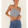 Shirt * | Free People Women'S Stormy Sea Ribbed Racerback Cropped Tank Top Blue