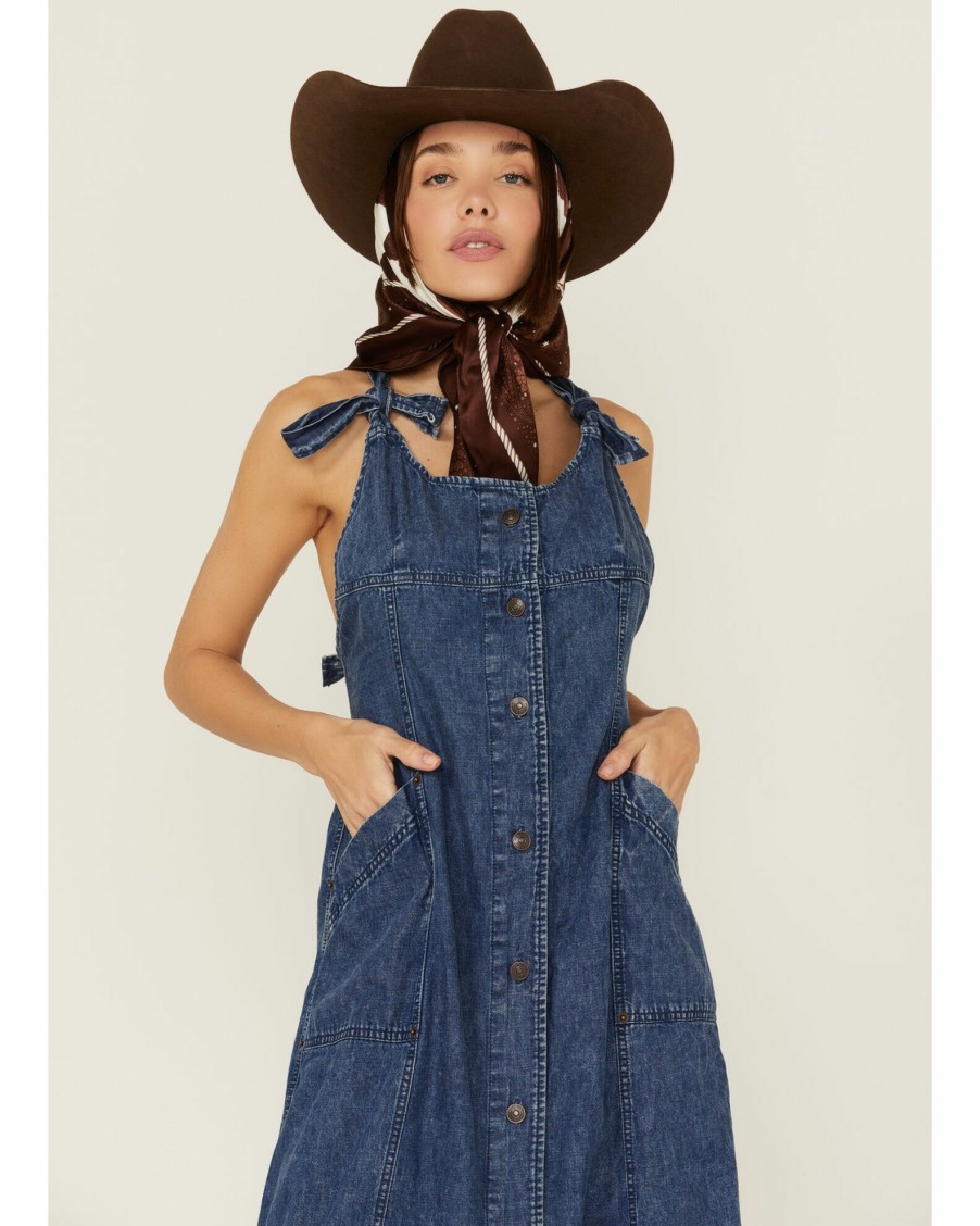 Dress * | Free People Women'S Time After Time Denim Maxi Dress Blue