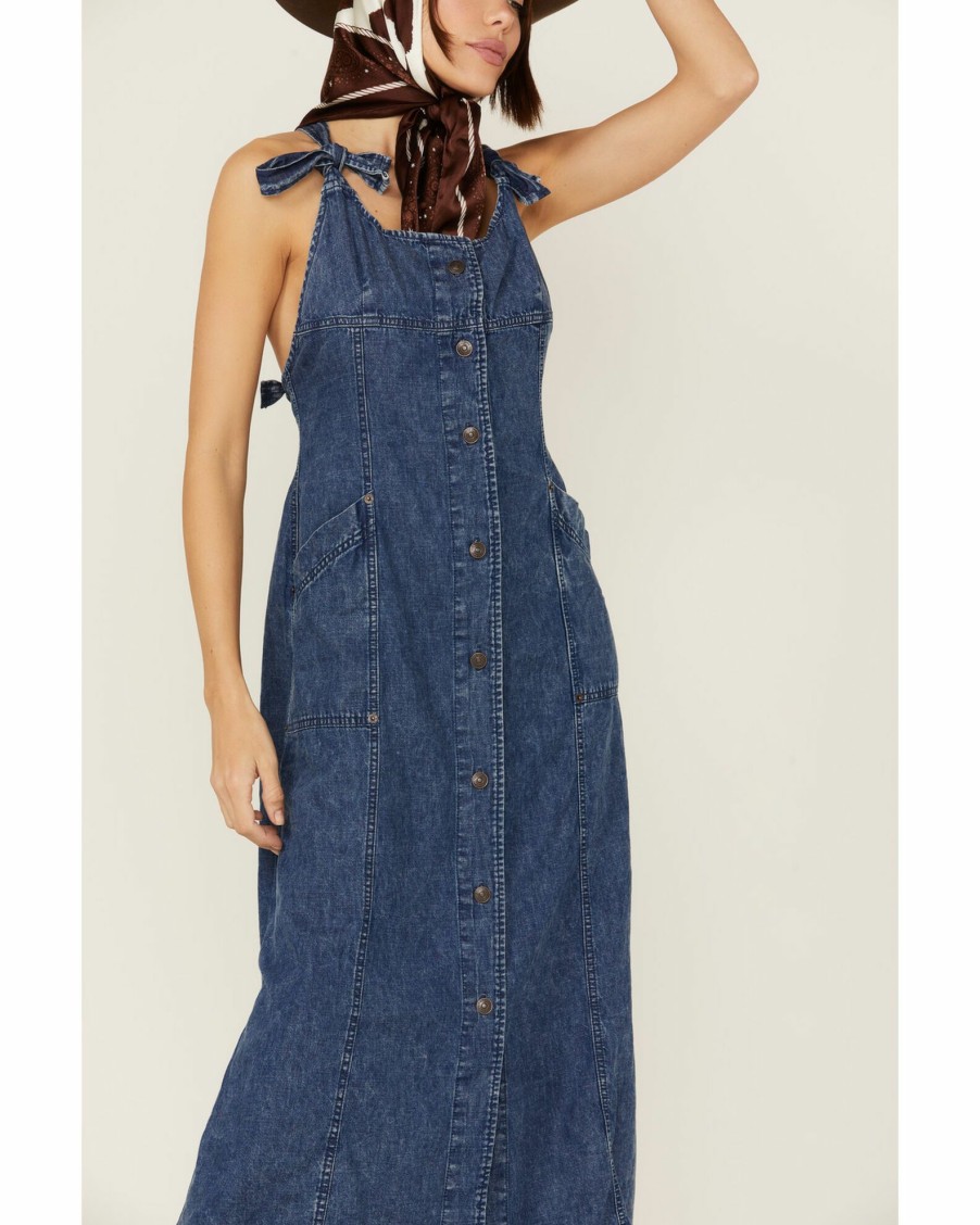 Dress * | Free People Women'S Time After Time Denim Maxi Dress Blue