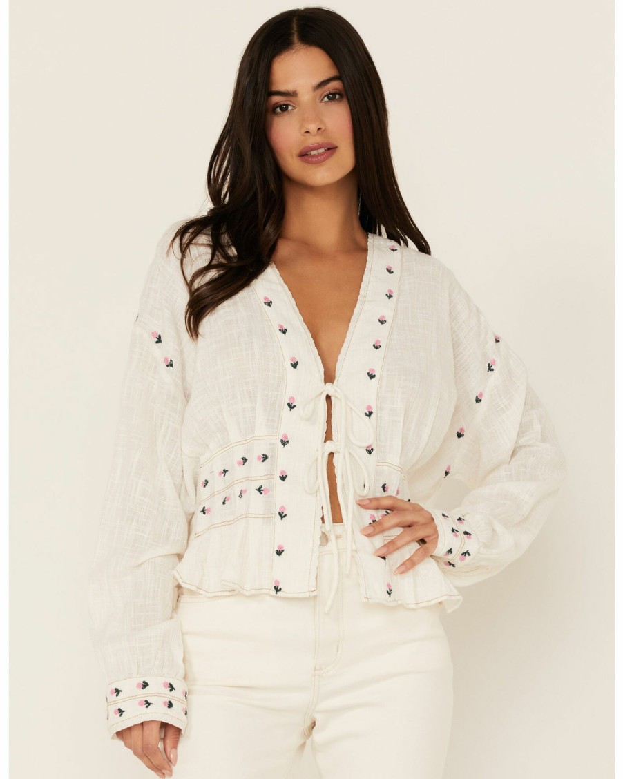 Shirt * | Free People Women'S Kizzy Embroidered Top White