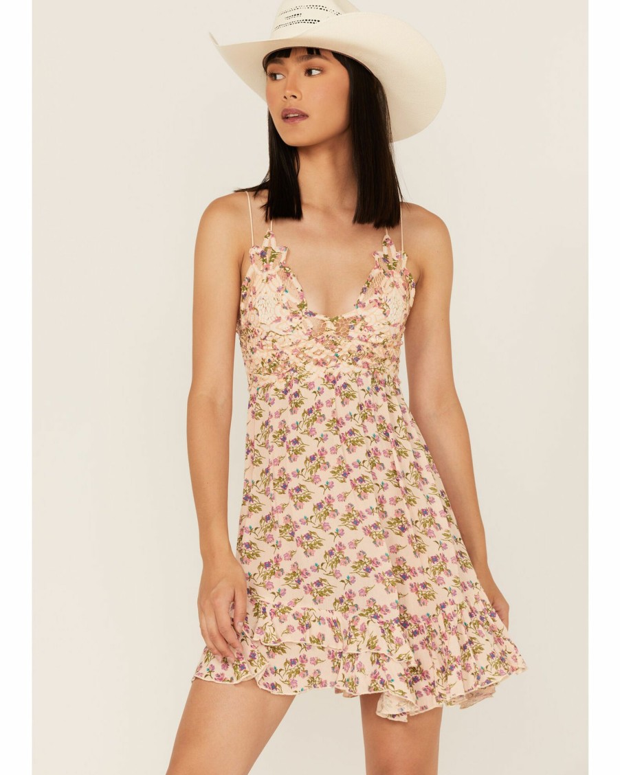 Dress * | Free People Women'S Adella Floral Print Sleeveless Slip Dress Pink