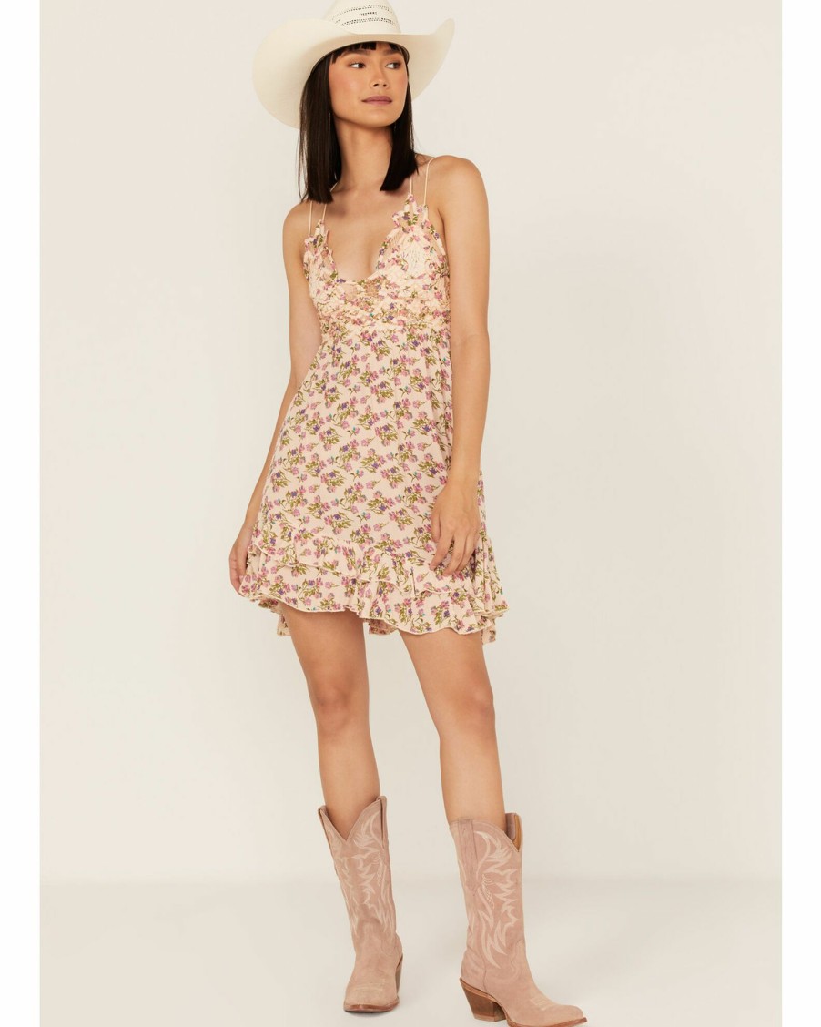 Dress * | Free People Women'S Adella Floral Print Sleeveless Slip Dress Pink