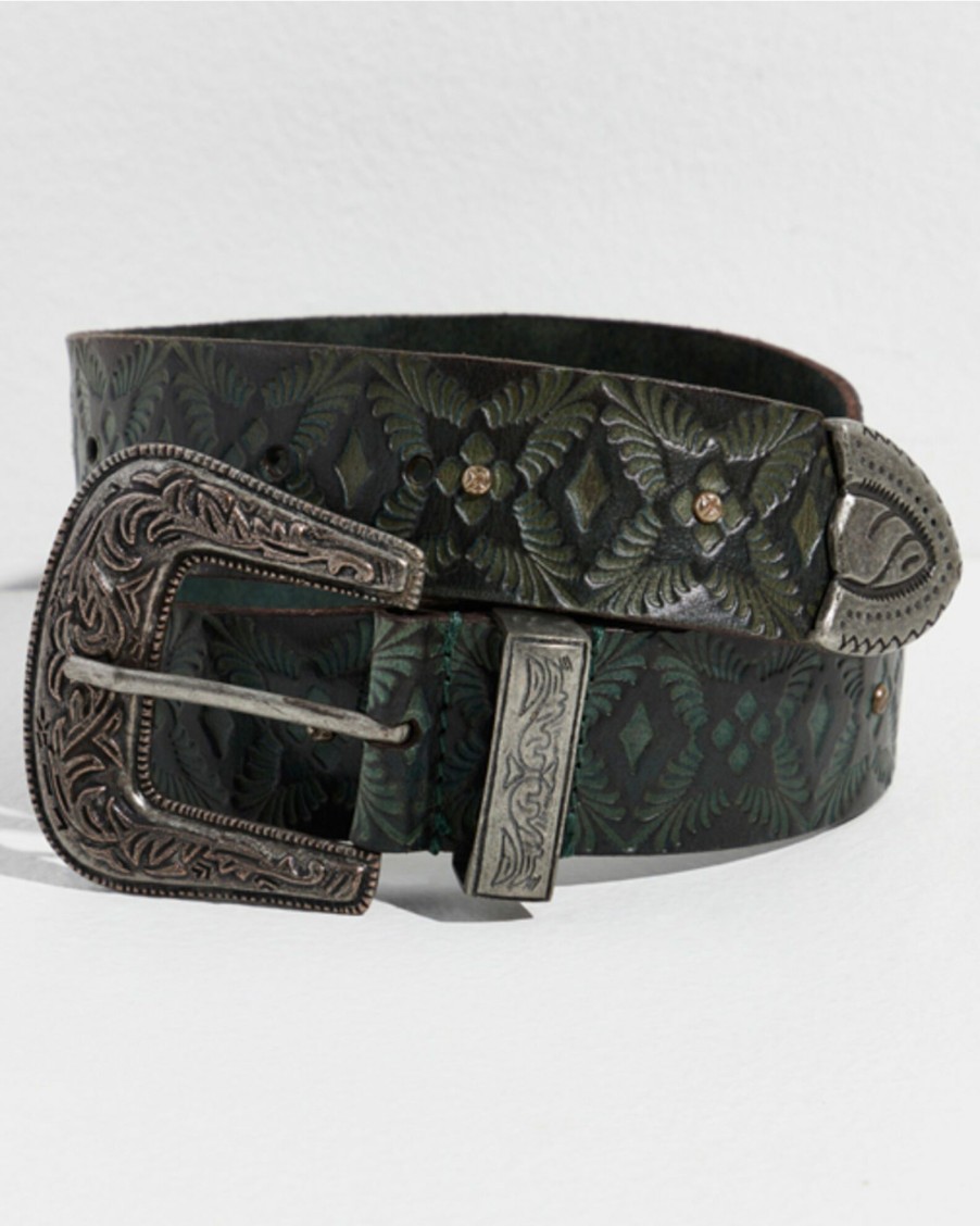 Belt * | Free People Women'S Outlaw Embossed Leather Belt Jade