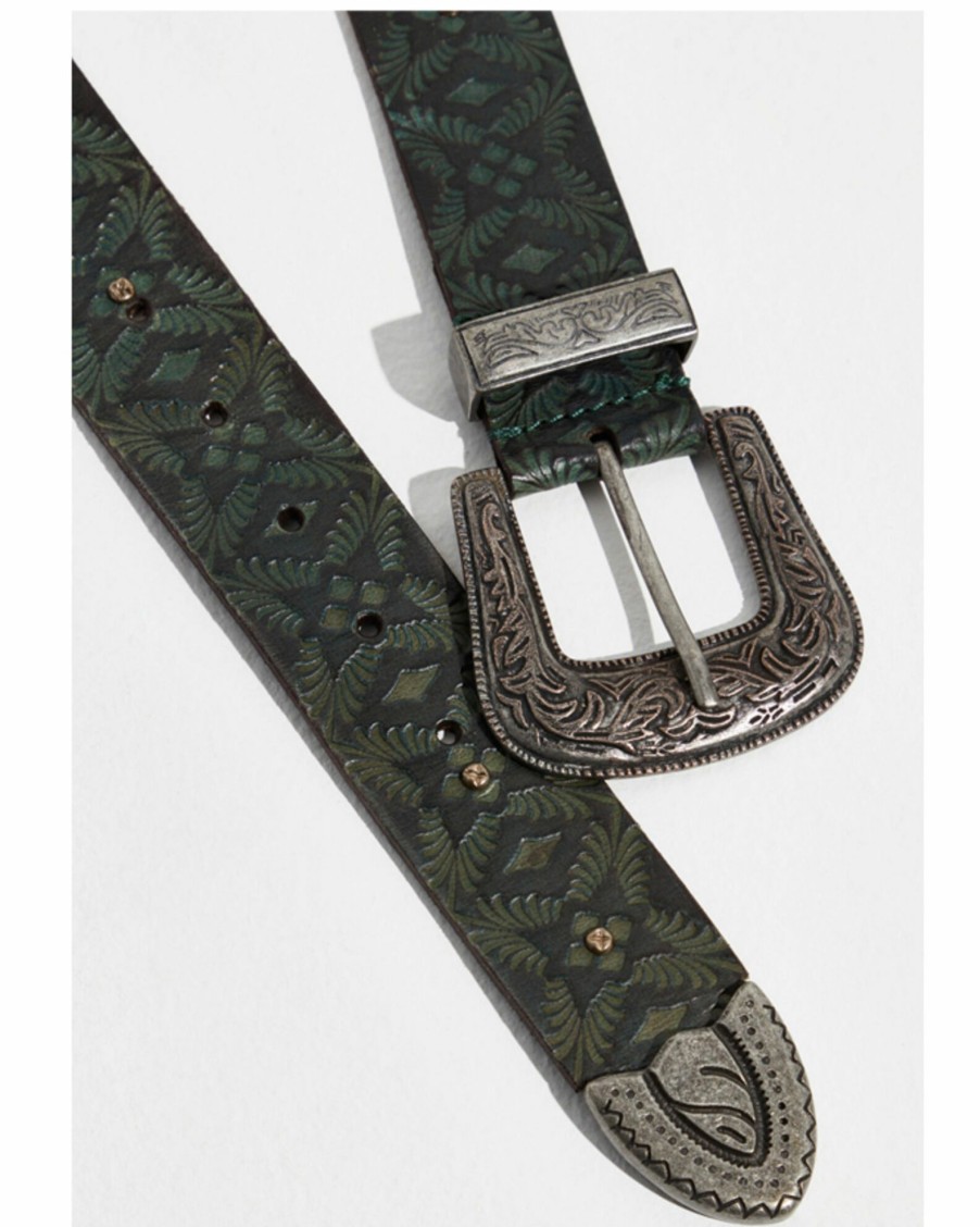 Belt * | Free People Women'S Outlaw Embossed Leather Belt Jade