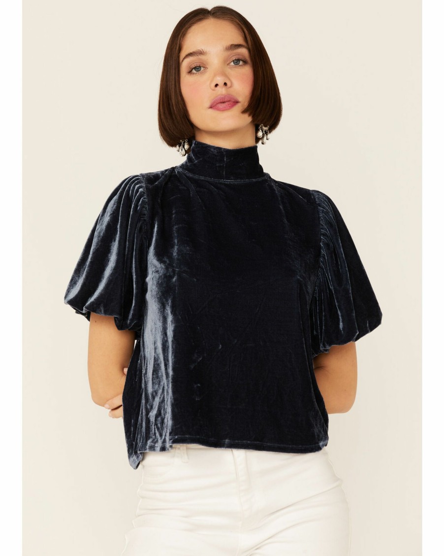 Shirt * | Free People Women'S Velvet Knit Claudia Puff Short Sleeve Tee