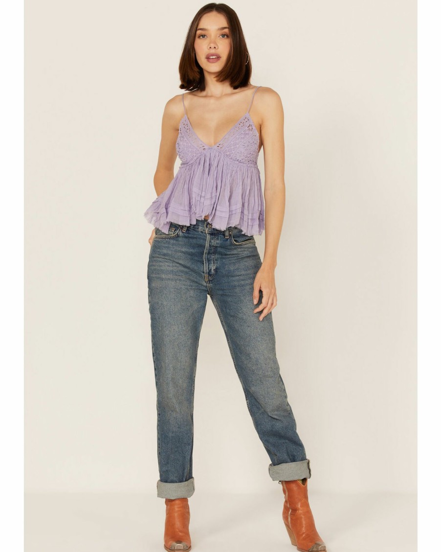 Shirt * | Free People Women'S Carrie Babydoll Cropped Cami Tank Top Violet