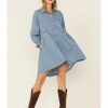 Dress * | Free People Women'S Hannah Long Sleeve Denim Mini Dress Medium Blue