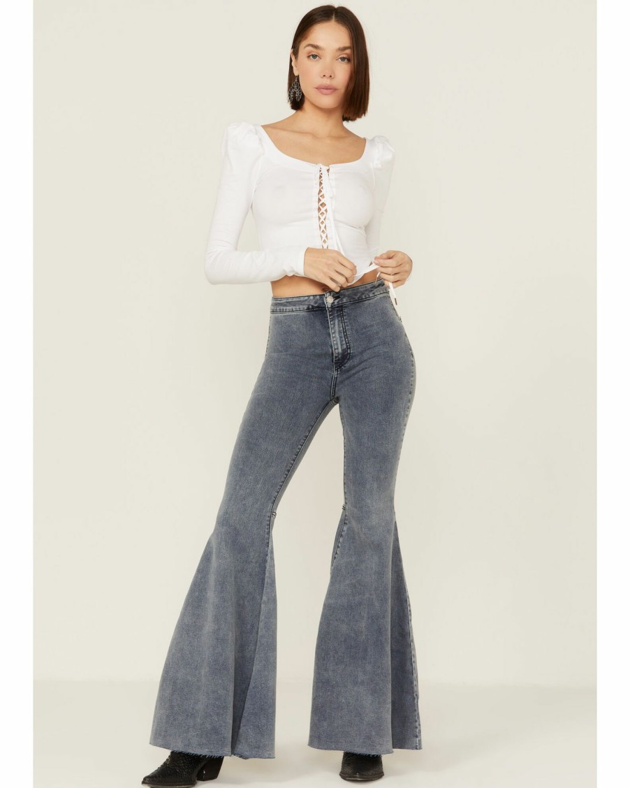 Jean * | Free People Women'S Just Float On Cloudy Indigo Flare Jeans Ivory