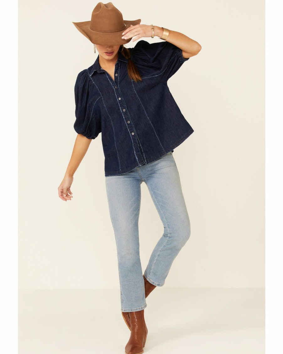 Shirt * | Free People Women'S Suhrie Denim Short Sleeve Top