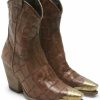 Boot * | Free People Women'S Brayden Croc Brown Leather Fashion Western Booties Snip Toe