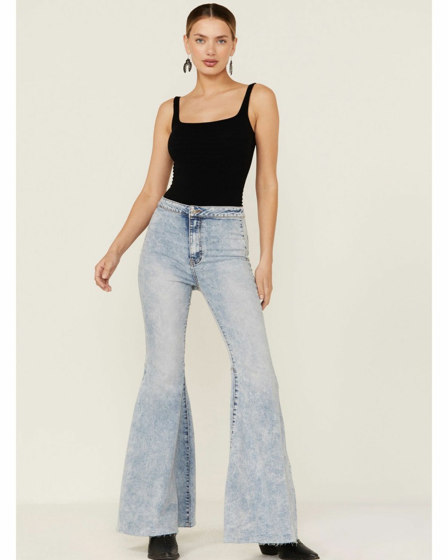 Jean * | Free People Women'S Float On Indigo Marble Flare Jeans Blue