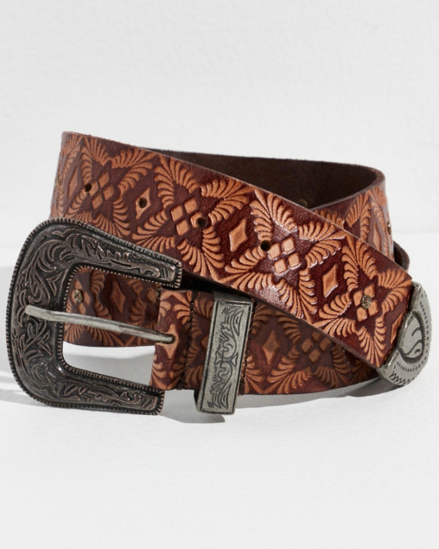 Belt * | Free People Women'S Outlaw Embossed Leather Belt Cognac