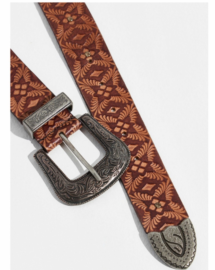 Belt * | Free People Women'S Outlaw Embossed Leather Belt Cognac