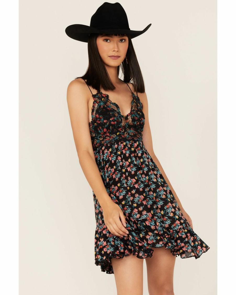 Dress * | Free People Women'S Adella Floral Print Sleeveless Slip Dress Black