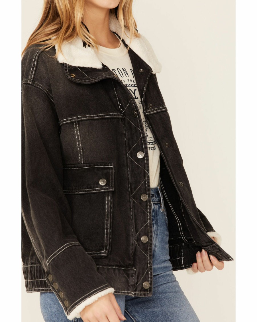 Jacket * | Free People Women'S Ariel Cozy Denim Bomber Jacket Washed Black