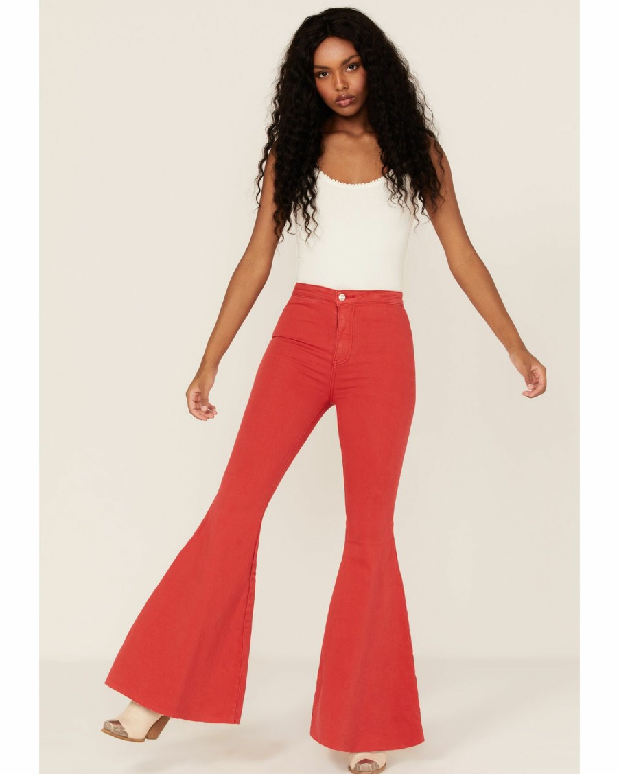 Jean * | Free People Women'S Just Float On High-Rise Flare Jeans Red