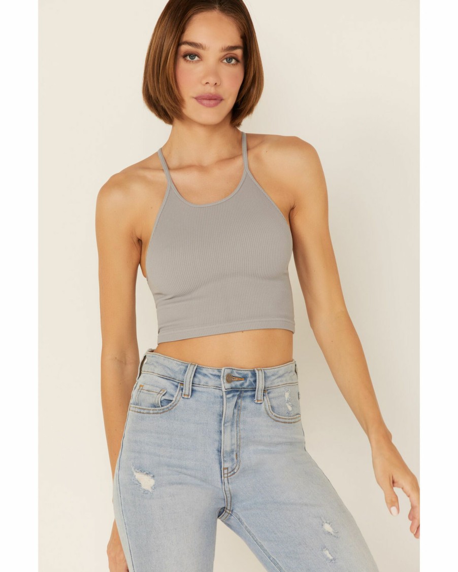 Shirt * | Free People Women'S Cropped Racerback Tank Top Grey