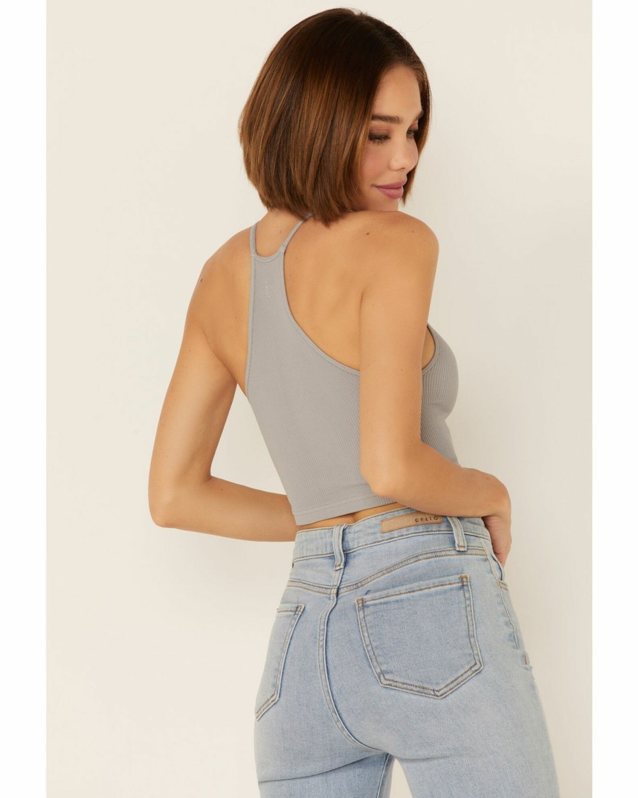 Shirt * | Free People Women'S Cropped Racerback Tank Top Grey