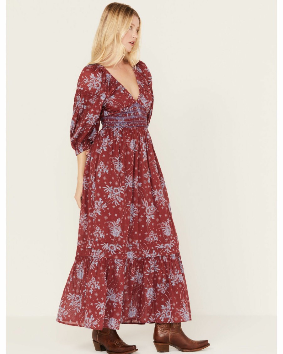 Dress * | Free People Women'S Golden Hour Floral Print Maxi Dress Wine