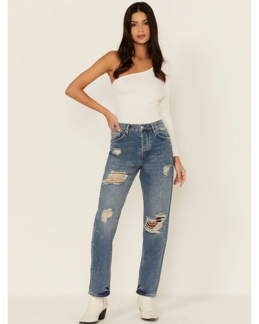 Jean * | Free People Women'S Light Wash Bren Boyfriend Jeans Blue