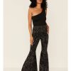 Jean * | Free People Women'S Black Paisley Print High-Rise Flare Jeans