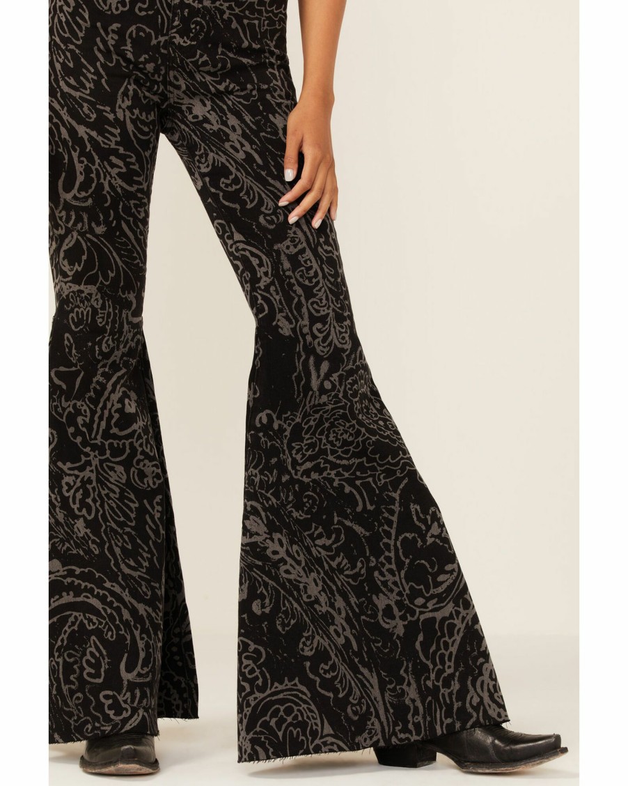 Jean * | Free People Women'S Black Paisley Print High-Rise Flare Jeans