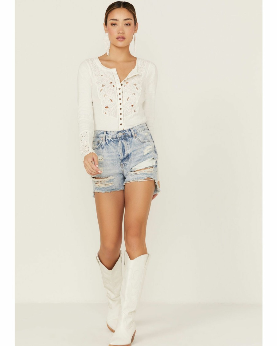 Shorts * | Free People Women'S Maggie Light Distressed Shorts Stone