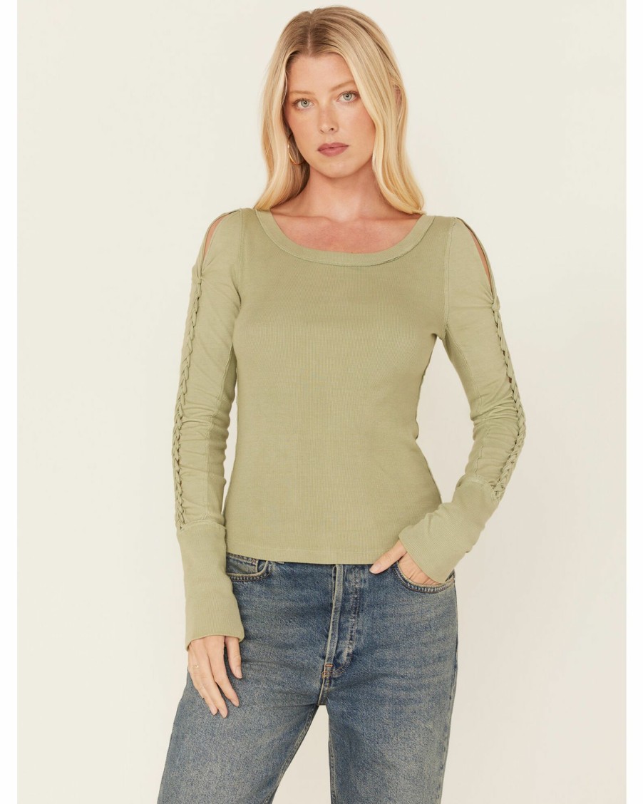 Shirt * | Free People Women'S Daisy Chain Cuff Knit Long Sleeve Top Green