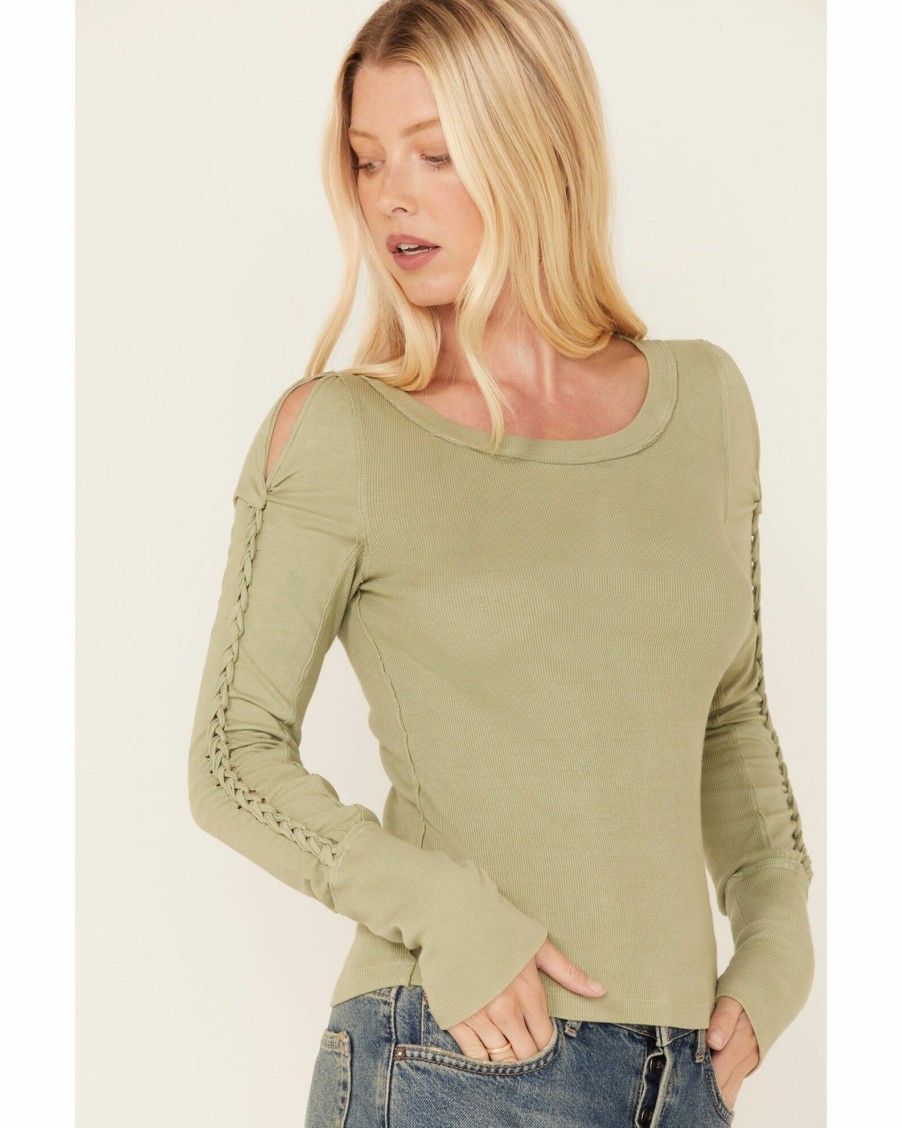 Shirt * | Free People Women'S Daisy Chain Cuff Knit Long Sleeve Top Green