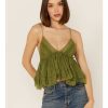 Shirt * | Free People Women'S Carrie Babydoll Cropped Cami Tank Top Olive