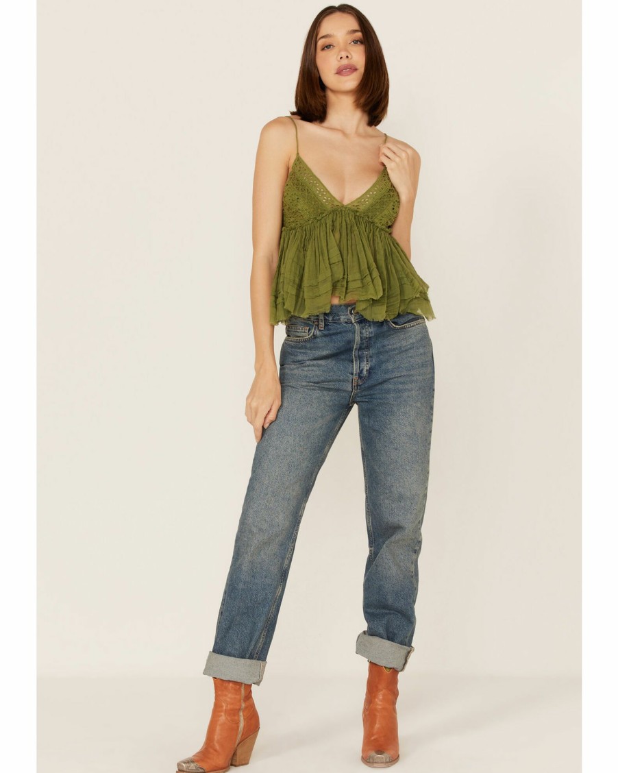 Shirt * | Free People Women'S Carrie Babydoll Cropped Cami Tank Top Olive