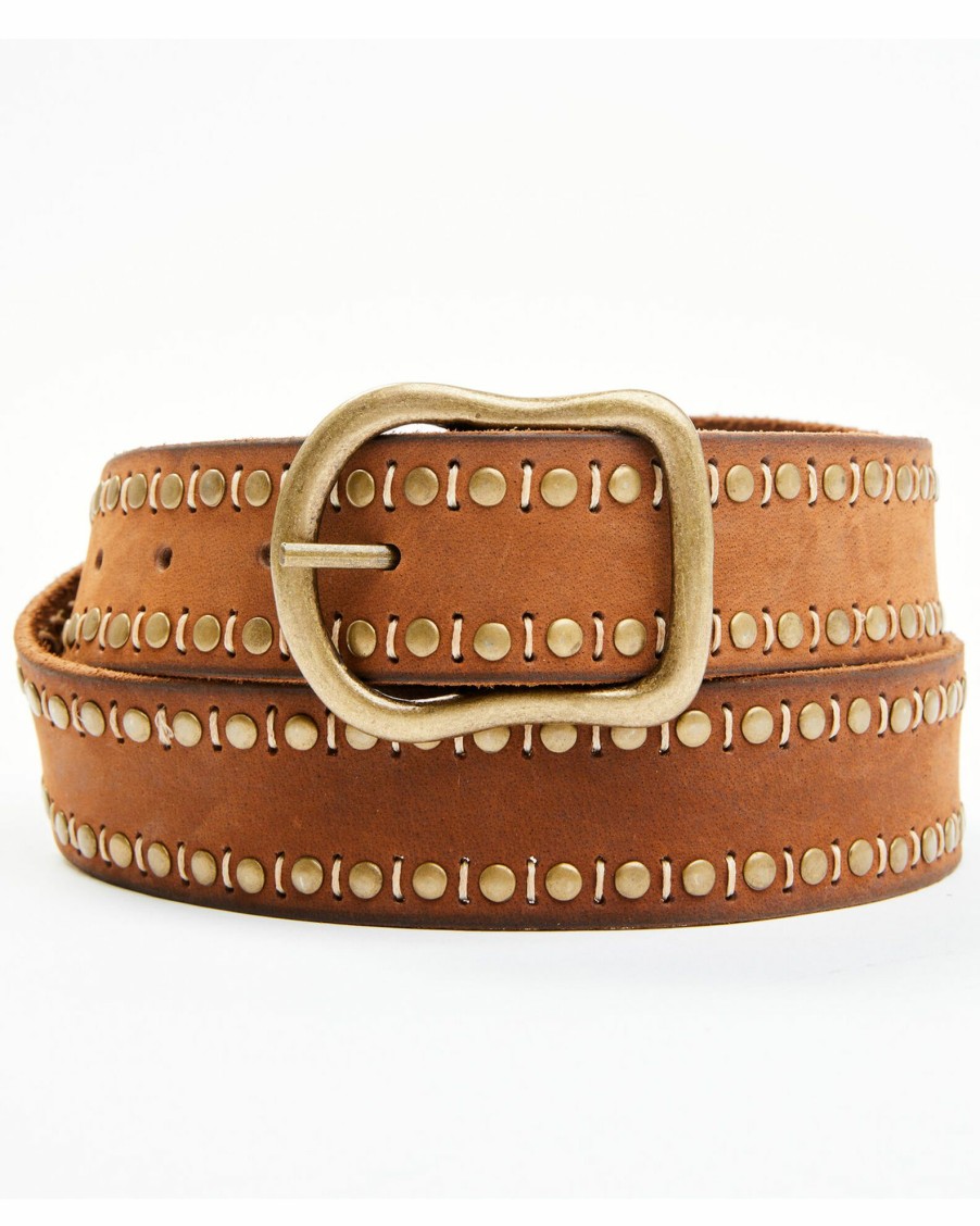 Belt * | Free People Women'S Brown Studded Leather Belt Cognac