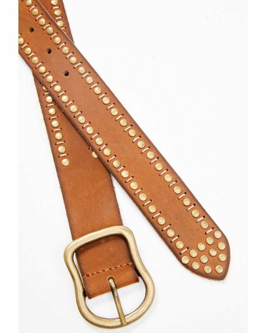 Belt * | Free People Women'S Brown Studded Leather Belt Cognac