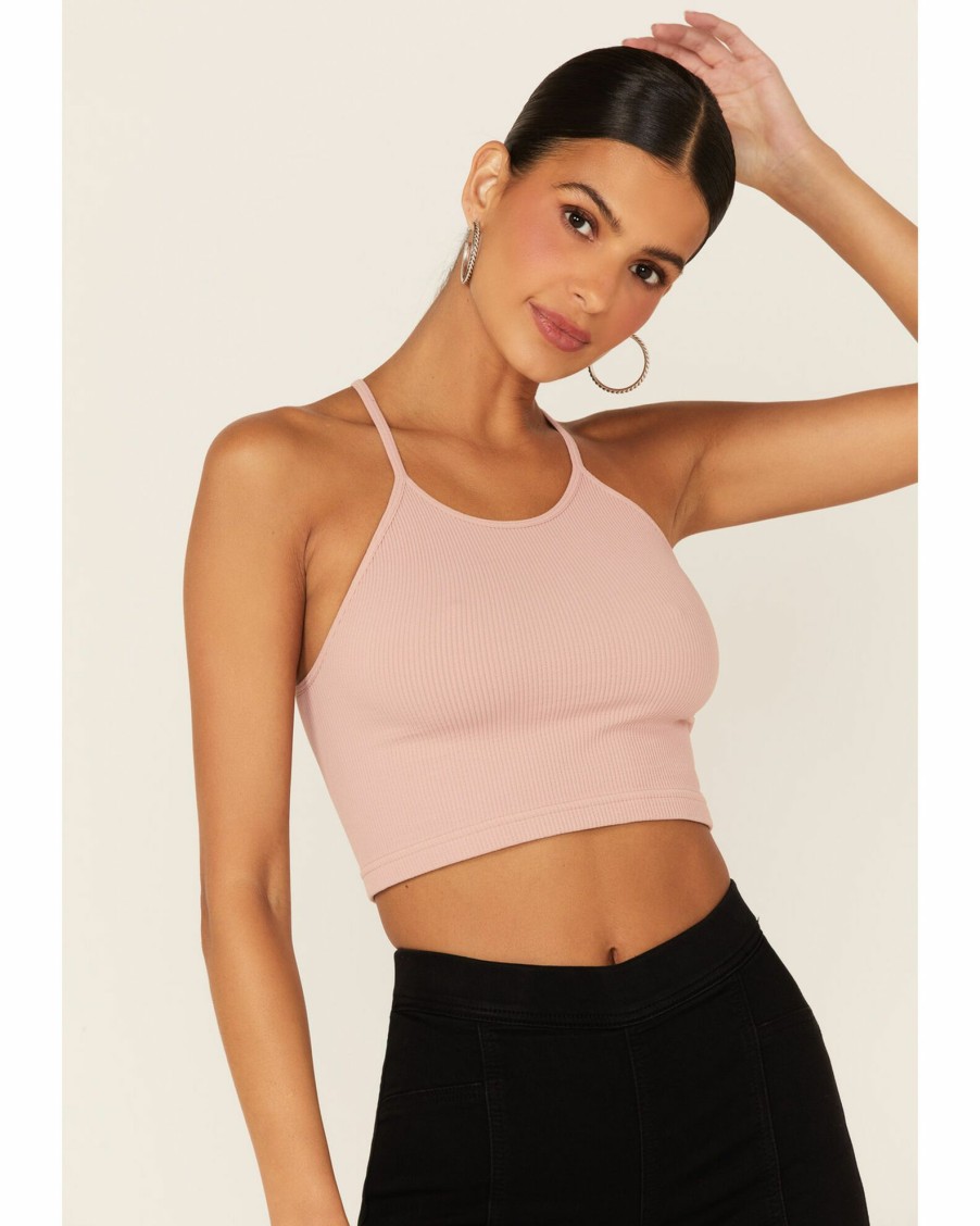 Shirt * | Free People Women'S Soft Ribbed Racerback Crop Tank Top Pink