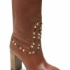 Boot * | Free People Women'S Dakota Heel Rum Brown Studded Leather Western Boots Snip Toe