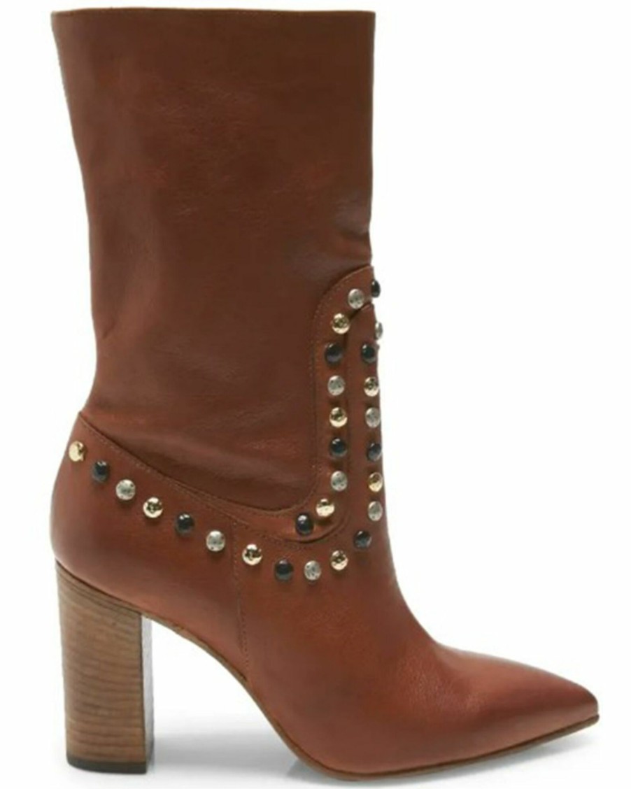 Boot * | Free People Women'S Dakota Heel Rum Brown Studded Leather Western Boots Snip Toe