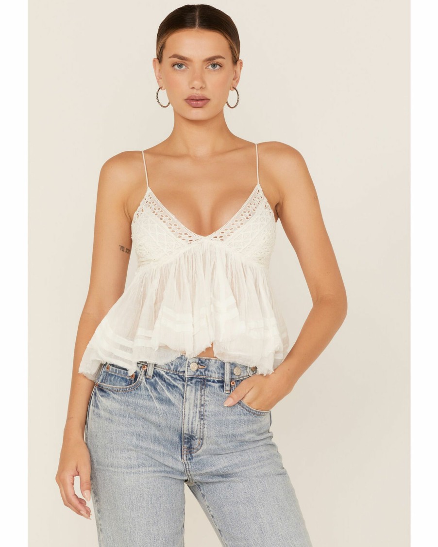 Shirt * | Free People Women'S Carrie Babydoll Cropped Cami Tank Top Ivory