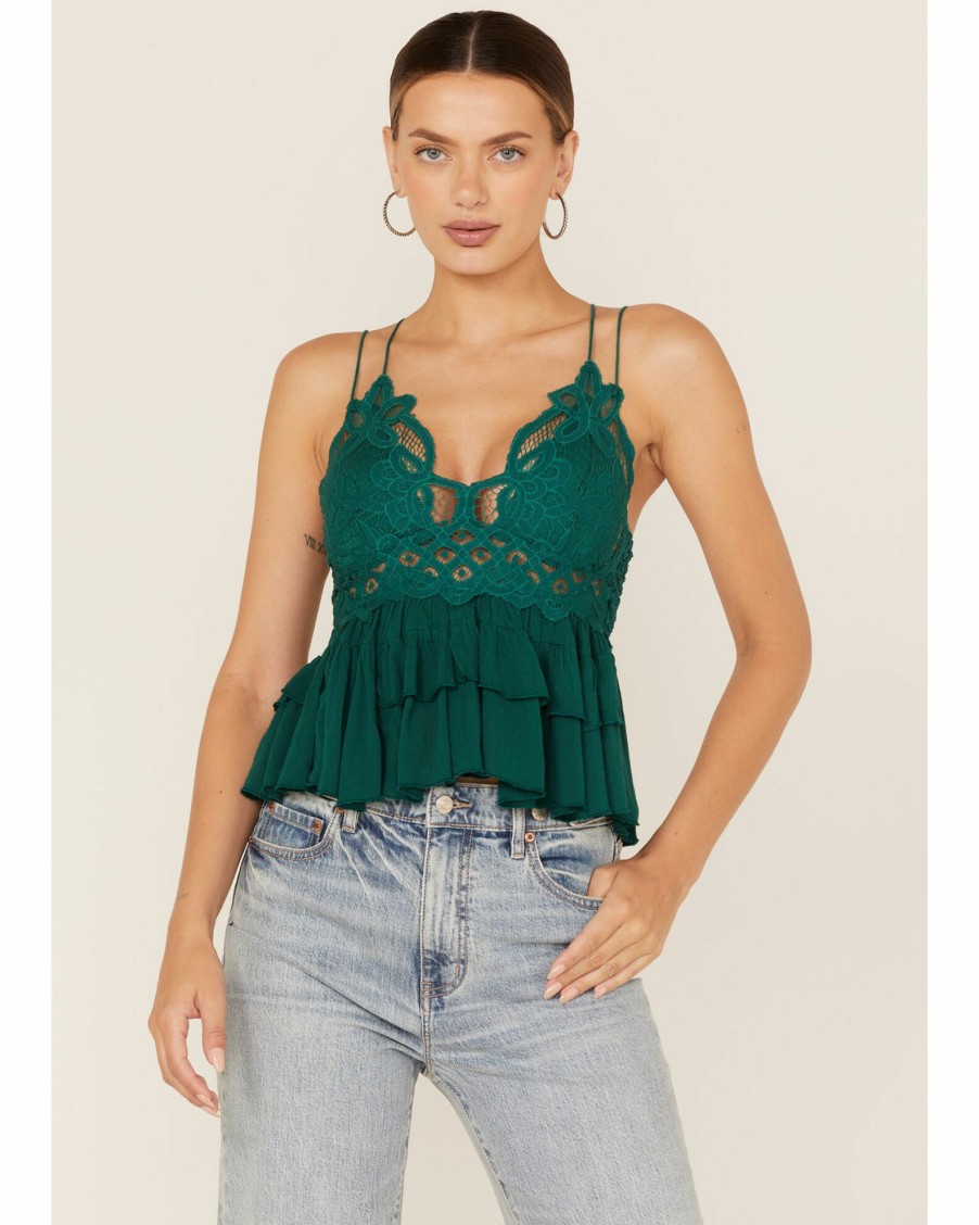 Shirt * | Free People Women'S Adella Cami Lace Ruffled Tank Top Green