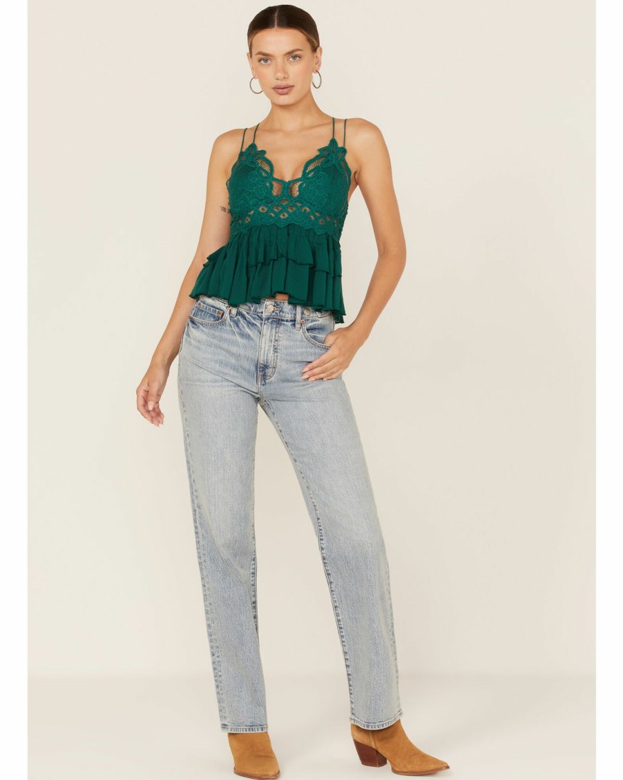 Shirt * | Free People Women'S Adella Cami Lace Ruffled Tank Top Green