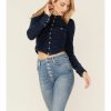 Shirt * | Free People Women'S Going Somewhere Denim Long Sleeve Snap Western Shirt Blue