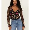 Shirt * | Free People Women'S Florence Embroidered Floral Mesh Top Black