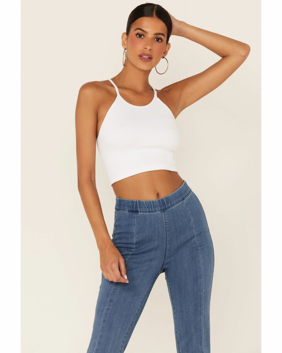 Shirt * | Free People Women'S Solid Ribbed Racerback Crop Tank Top White