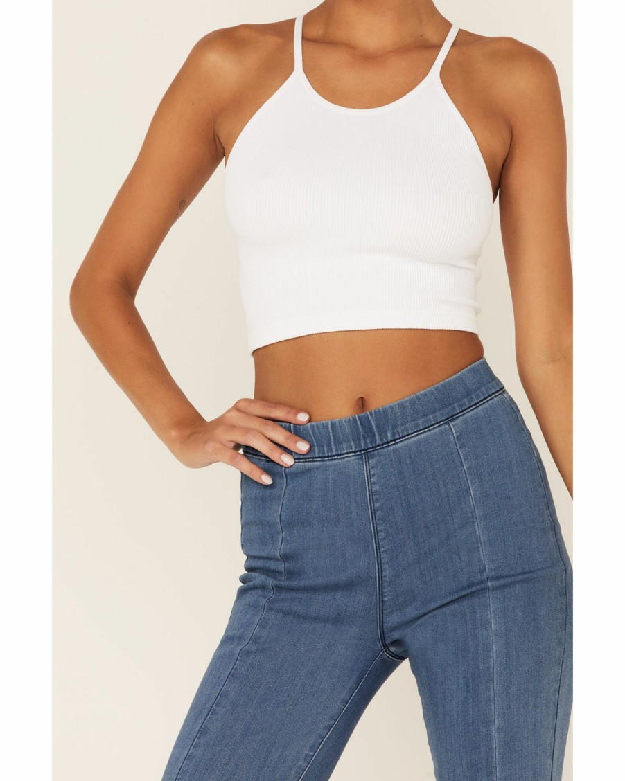 Shirt * | Free People Women'S Solid Ribbed Racerback Crop Tank Top White