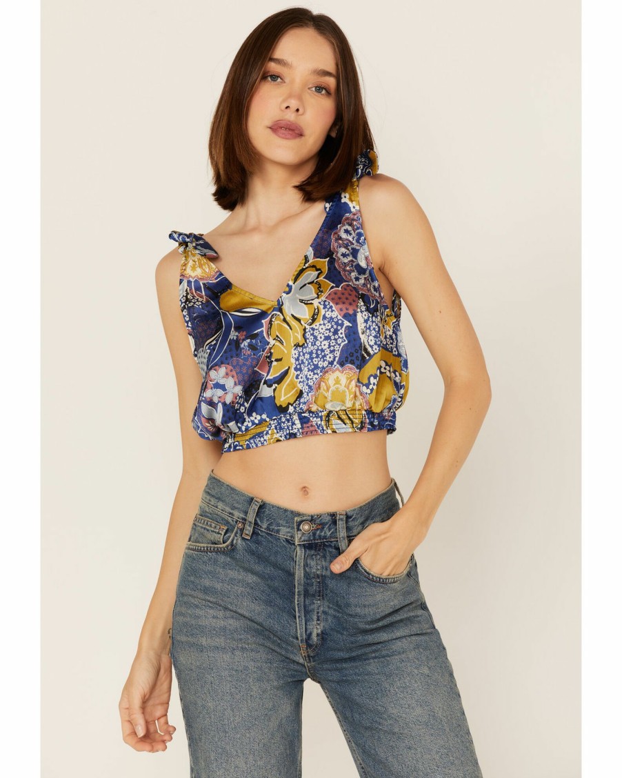 Shirt * | Free People Women'S Weekend In Montauk Floral Print Cropped Tank Top