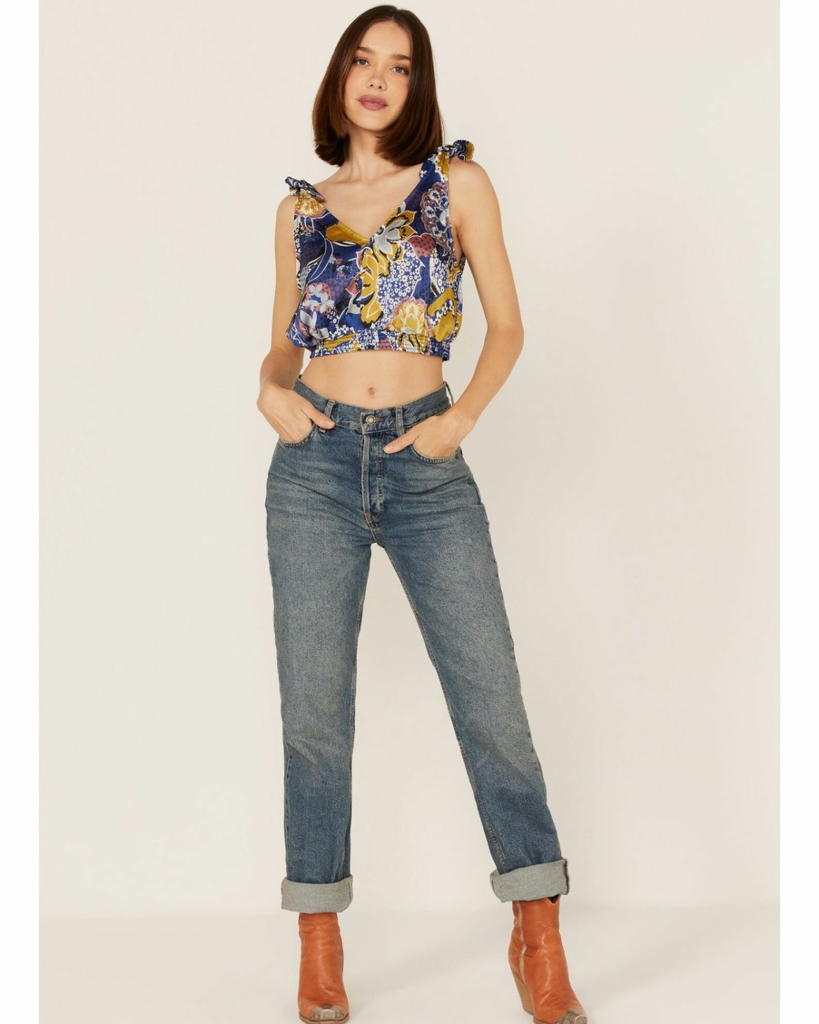 Shirt * | Free People Women'S Weekend In Montauk Floral Print Cropped Tank Top