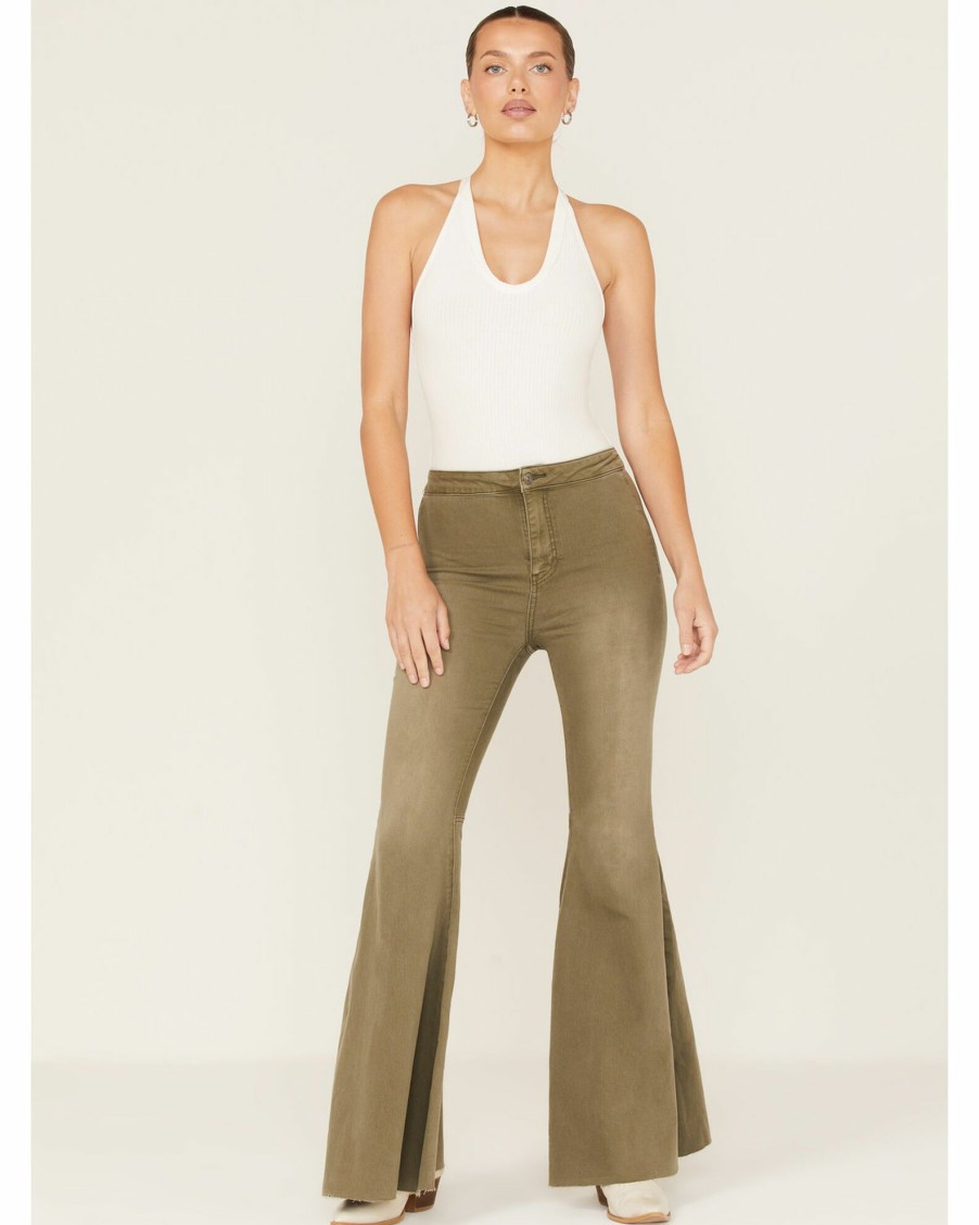 Jean * | Free People Women'S Just Float On High-Rise Flare Jeans Olive