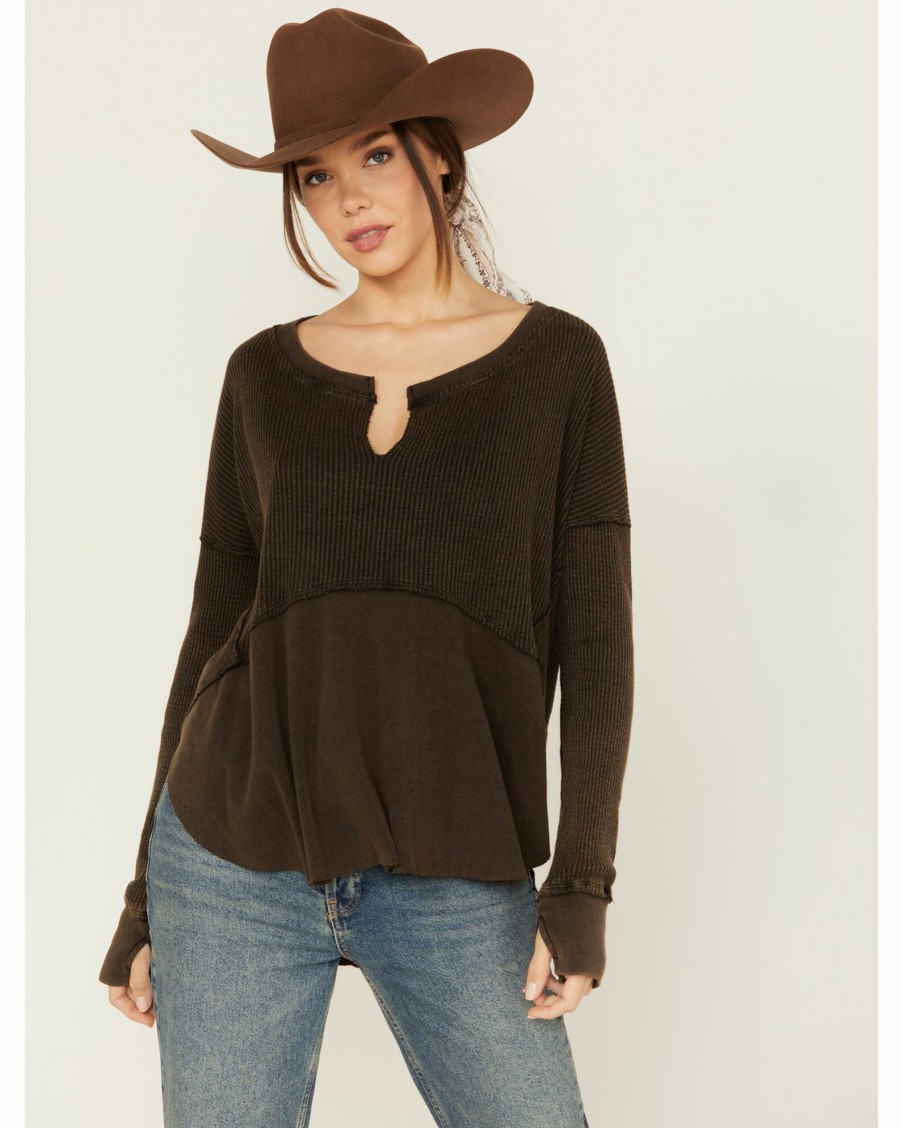 Shirt * | Free People Women'S Monterey Thermal Long Sleeve Shirt Black