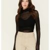 Shirt * | Free People Women'S Under It All Ruched Mesh Bodysuit Black